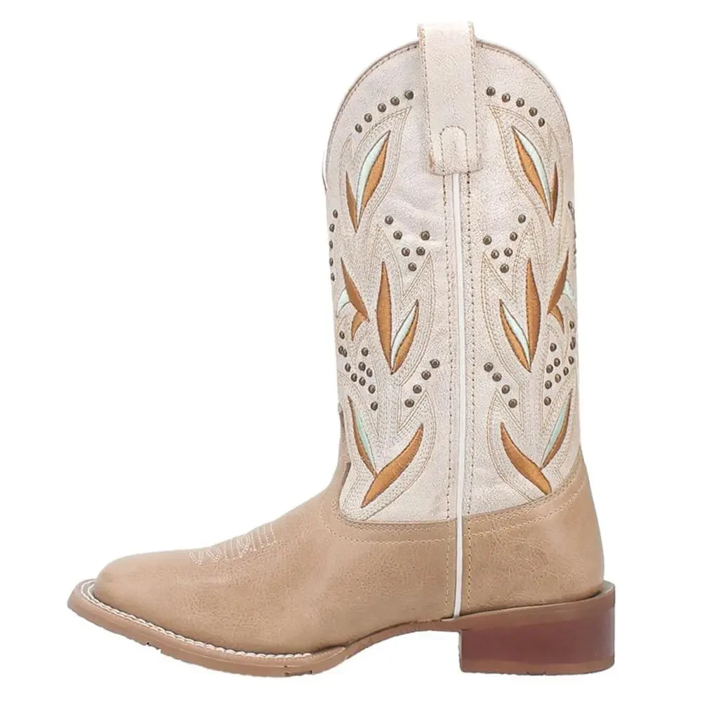 LAREDO WOMENS LYDIA EMBROIDERED STUDDED SQUARE TOE PULL ON CASUAL BOOTS- SIZE 9